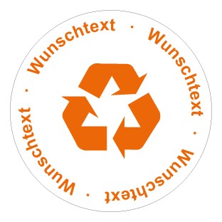 Aufkleber Recycling Wertstoff Mülltrennung Symbol · Wunschtext orange
