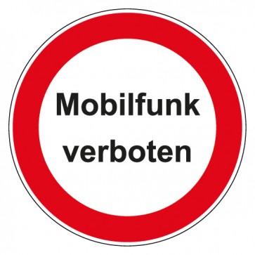 Aufkleber Verbotszeichen rund mit Text Mobilfunk verboten