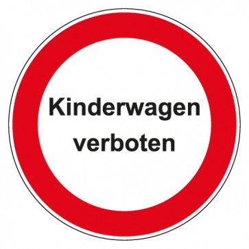 Schild Verbotszeichen rund mit Text · Kinderwagen verboten · selbstklebend