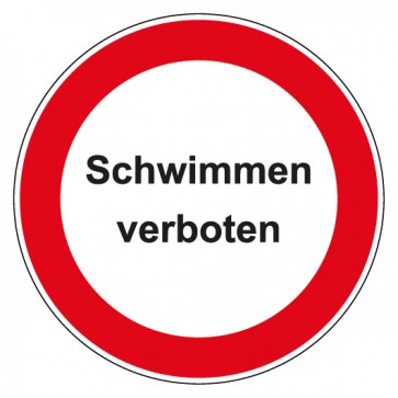 Schild Verbotszeichen rund mit Text Schwimmen verboten