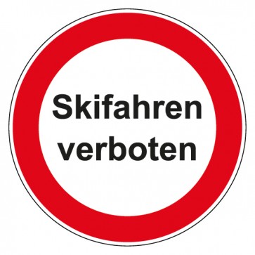Aufkleber Verbotszeichen rund mit Text Skifahren verboten | stark haftend