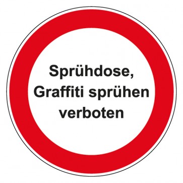 Schild Verbotszeichen rund mit Text Sprühdose, Graffiti sprühen verboten