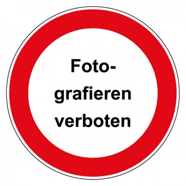 Aufkleber Verbotszeichen rund mit Text Fotografieren verboten