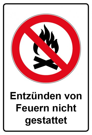 Aufkleber Verbotszeichen rechteckig mit Text Entzünden von Feuern nicht gestattet