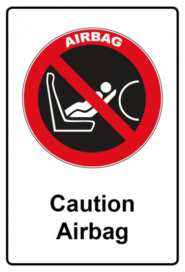 Aufkleber Verbotszeichen rechteckig mit Text Caution Airbag