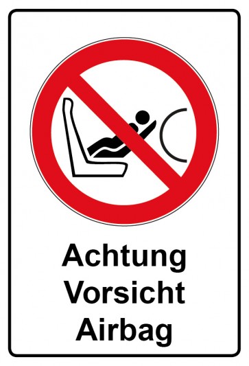 Aufkleber Verbotszeichen rechteckig mit Text Achtung Airbag Vorsicht