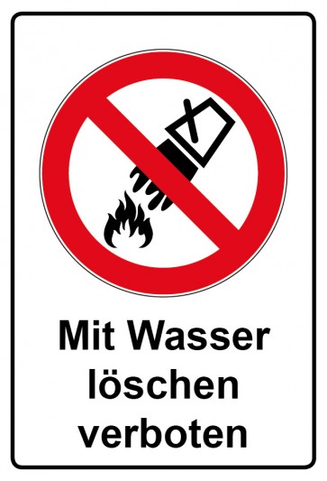 Aufkleber Verbotszeichen Piktogramm & Text deutsch · Mit Wasser löschen verboten (Verbotsaufkleber)