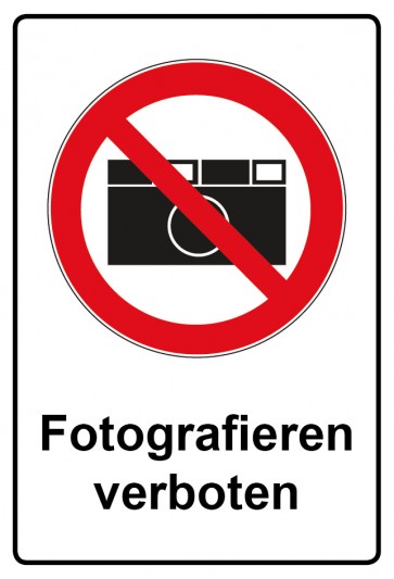 Aufkleber Verbotszeichen rechteckig mit Text Fotografieren verboten
