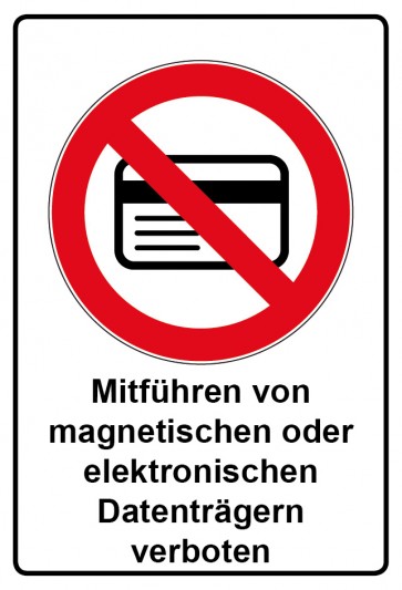Aufkleber Verbotszeichen Piktogramm & Text deutsch · Mitführen von magnetischen oder elektronischen Datenträgern verboten | stark haftend (Verbotsaufkleber)