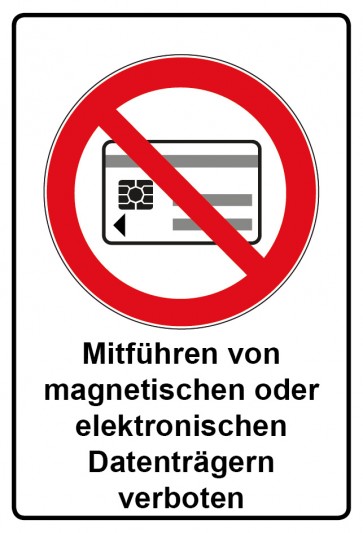 Schild Verbotszeichen Piktogramm & Text deutsch · Mitführen von magnetischen oder elektronischen Datenträgern verboten (Verbotsschild)