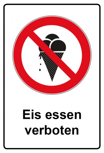 Aufkleber Verbotszeichen rechteckig mit Text Eis essen verboten