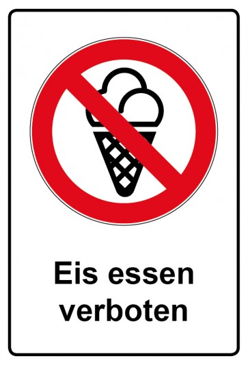 Aufkleber Verbotszeichen rechteckig mit Text Eis essen verboten