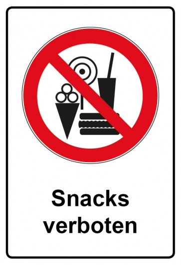 Schild Verbotszeichen Piktogramm & Text deutsch · Snacks verboten (Verbotsschild)
