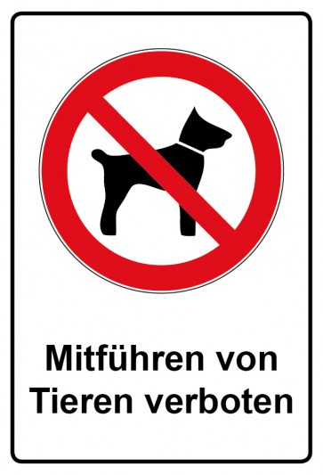 Schild Verbotszeichen Piktogramm & Text deutsch · Mitführen von Tieren verboten (Verbotsschild)