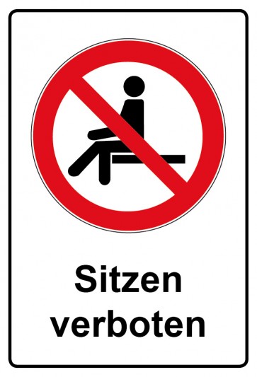 Aufkleber Verbotszeichen rechteckig mit Text Sitzen verboten