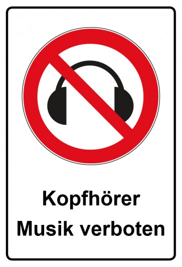 Schild Verbotszeichen Piktogramm & Text deutsch · Kopfhörer Musik verboten (Verbotsschild)