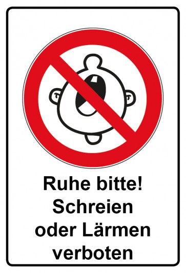 Aufkleber Verbotszeichen Piktogramm & Text deutsch · Ruhe bitte! Schreien oder Lärmen verboten (Verbotsaufkleber)