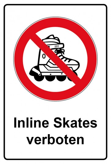 Aufkleber Verbotszeichen rechteckig mit Text Inline Skates verboten