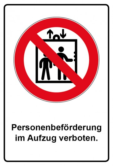 Schild Verbotszeichen Piktogramm & Text deutsch · Personenbeförderung im Aufzug verboten (Verbotsschild)