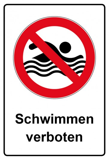 Aufkleber Verbotszeichen rechteckig mit Text Schwimmen verboten
