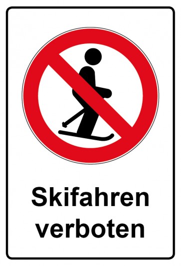 Schild Verbotszeichen Piktogramm & Text deutsch · Skifahren verboten (Verbotsschild)