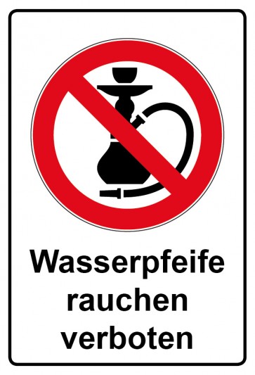 Aufkleber Verbotszeichen rechteckig mit Text Wasserpfeife rauchen verboten