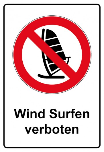 Aufkleber Verbotszeichen rechteckig mit Text Wind Surfen verboten