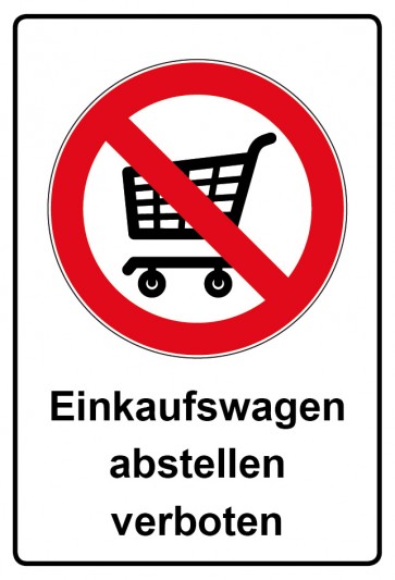 Aufkleber Verbotszeichen rechteckig mit Text Einkaufswagen abstellen verboten