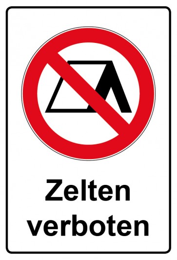Schild Verbotszeichen Piktogramm & Text deutsch · Zelten verboten | selbstklebend (Verbotsschild)
