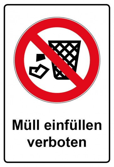 Aufkleber Verbotszeichen Piktogramm & Text deutsch · Müll einfüllen verboten (Verbotsaufkleber)