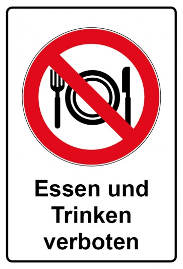 Aufkleber Verbotszeichen rechteckig mit Text Essen und Trinken verboten