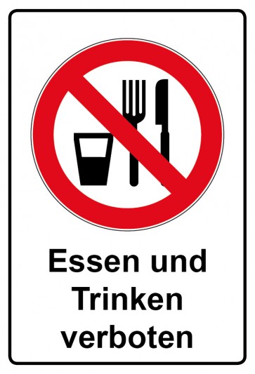 Aufkleber Verbotszeichen rechteckig mit Text Essen und Trinken verboten