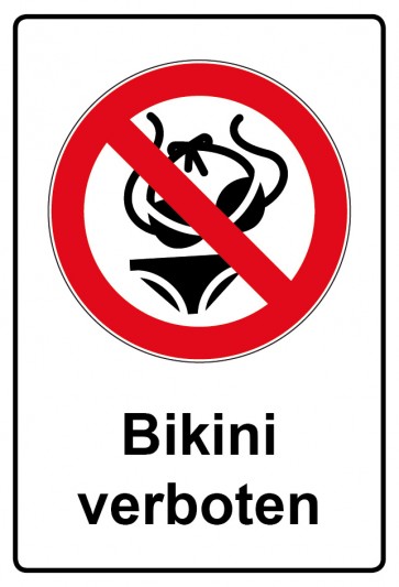 Aufkleber Verbotszeichen rechteckig mit Text Bikini verboten