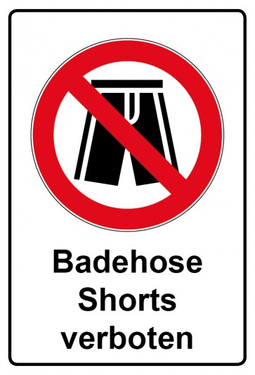 Aufkleber Verbotszeichen rechteckig mit Text Badehose Shorts verboten