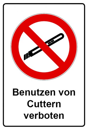 Schild Verbotszeichen Piktogramm & Text deutsch · Benutzen von Cuttern verboten | selbstklebend (Verbotsschild)
