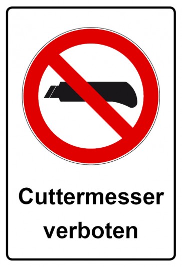 Aufkleber Verbotszeichen Piktogramm & Text deutsch · Cuttermesser verboten (Verbotsaufkleber)