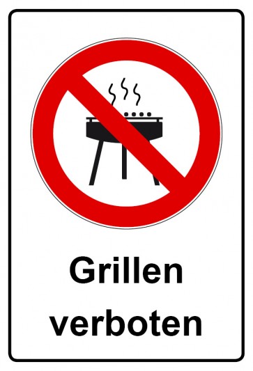 Schild Verbotszeichen Piktogramm & Text deutsch · Grillen verboten / Grillverbot (Verbotsschild)