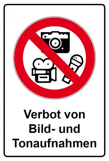 Schild Verbotszeichen Piktogramm & Text deutsch · Verbot von Bild- und Tonaufnahmen | selbstklebend (Verbotsschild)