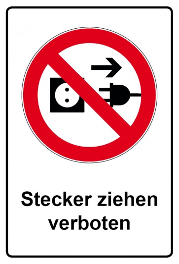 Aufkleber Verbotszeichen Piktogramm & Text deutsch · Stecker ziehen verboten | stark haftend