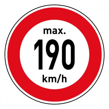 Schild Geschwindigkeitszeichen Tempolimit max. 190 km/h | selbstklebend