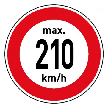 Geschwindigkeitszeichen Tempolimit max. 210 km/h · Magnetschild - Magnetfolie