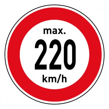 Schild Geschwindigkeitszeichen Tempolimit max. 220 km/h | selbstklebend