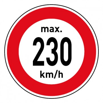 Aufkleber Geschwindigkeitszeichen Tempolimit max. 230 km/h | stark haftend