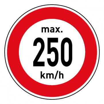 Schild · Geschwindigkeitszeichen Tempolimit max. 250 km/h