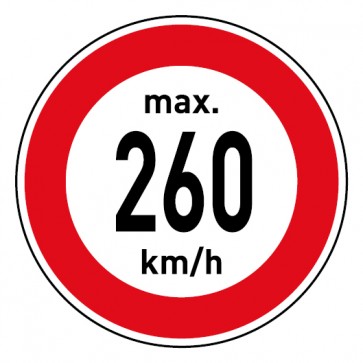 Schild · Geschwindigkeitszeichen Tempolimit max. 260 km/h
