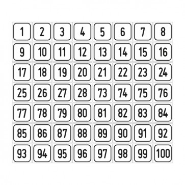 Schilder Zahlen-Set "1-100" · viereckig - schwarz / weiß