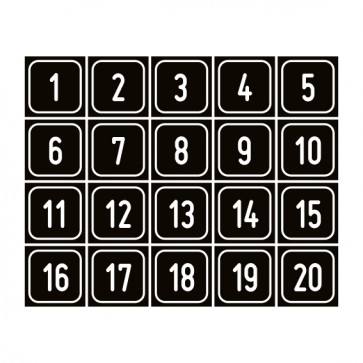 MAGNETSCHILD Zahlen-Set "1-20" · viereckig - weiß / schwarz