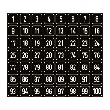 Schilder Zahlen-Set "1-100" · viereckig - weiß / schwarz
