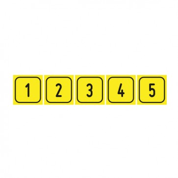 Schilder Zahlen-Set "1-5" · viereckig - schwarz / gelb | selbstklebend