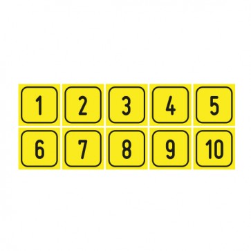 Aufkleber Zahlen-Set "1-10" · viereckig - schwarz / gelb